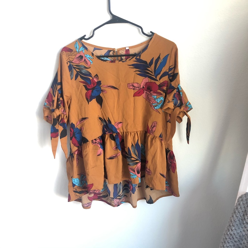 Mustard Floral Shein Peplum Top